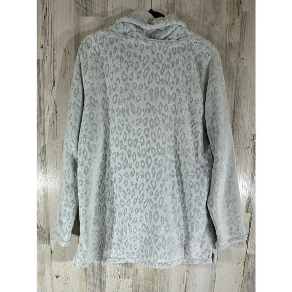 Soft Surroundings Tanzania Sweatshirt Size Small Gray Leopard Cowl Neck Pockets - Picture 3 of 10